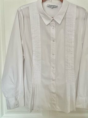 Michel Antoni White Button Up Pin Tuck Casual Work Office Shirt- Sz-18